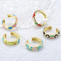 Colorful Enamel Flower Rings Opening Size Adjustable Brass Rings for Jewellry