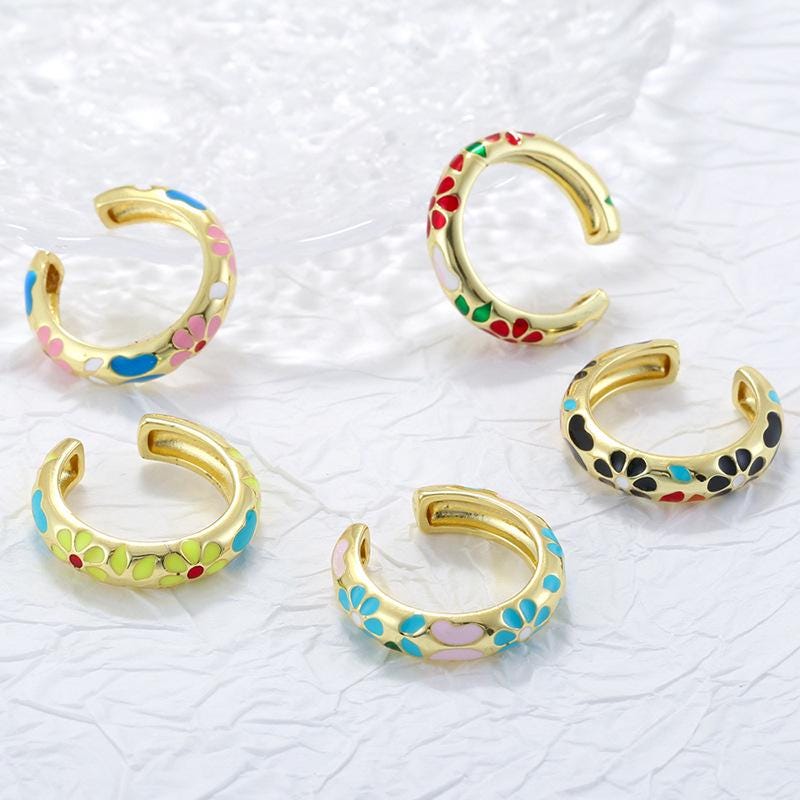 Colorful Enamel Flower Rings Opening Size Adjustable Brass Rings for Jewellry