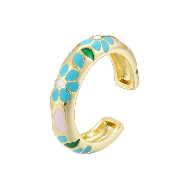 Colorful Enamel Flower Rings Opening Size Adjustable Brass Rings for Jewellry
