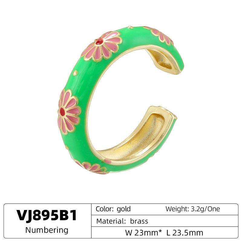Colorful Enamel Flower Rings Opening Size Adjustable Brass Flower Enamel DIY for Jewellry