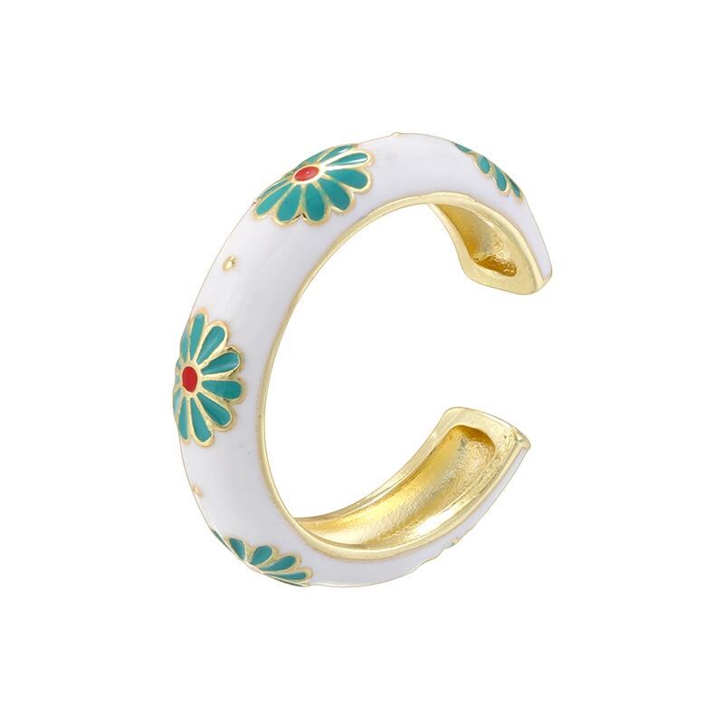 Colorful Enamel Flower Rings Opening Size Adjustable Brass Flower Enamel DIY for Jewellry