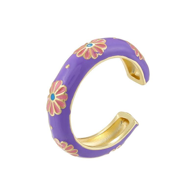 Colorful Enamel Flower Rings Opening Size Adjustable Brass Flower Enamel DIY for Jewellry