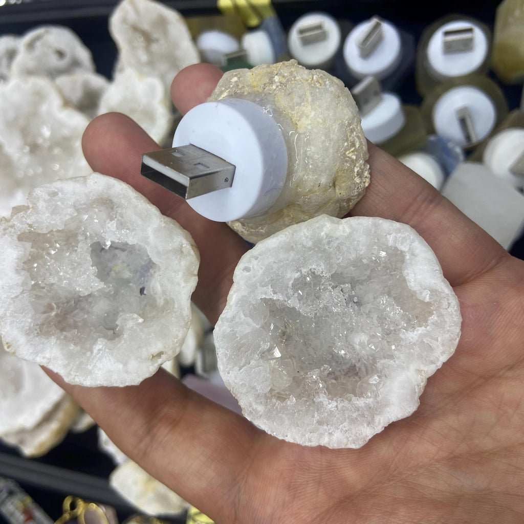 Natural Crystal USB Night Light, Rose Quartz, Fluorite Healing Lamp, Bedroom Decor