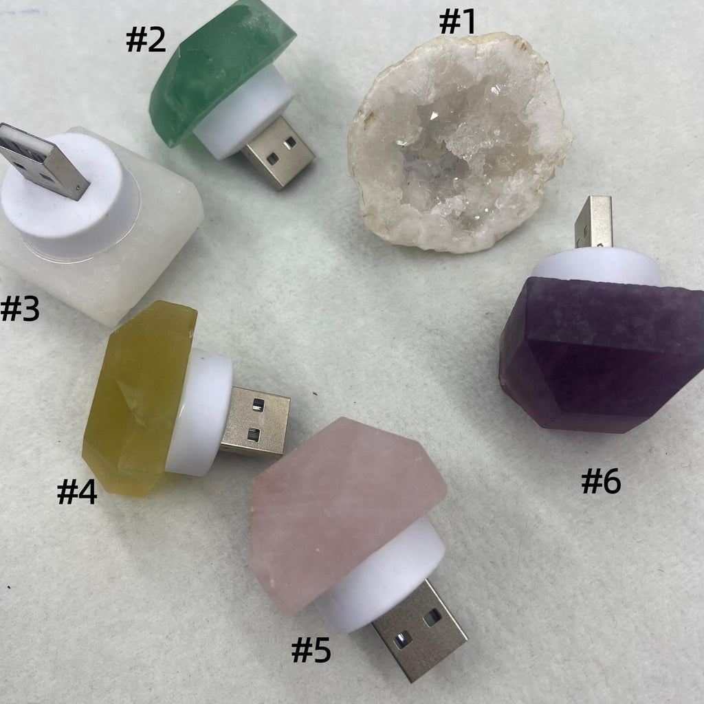 Natural Crystal USB Night Light, Rose Quartz, Fluorite Healing Lamp, Bedroom Decor