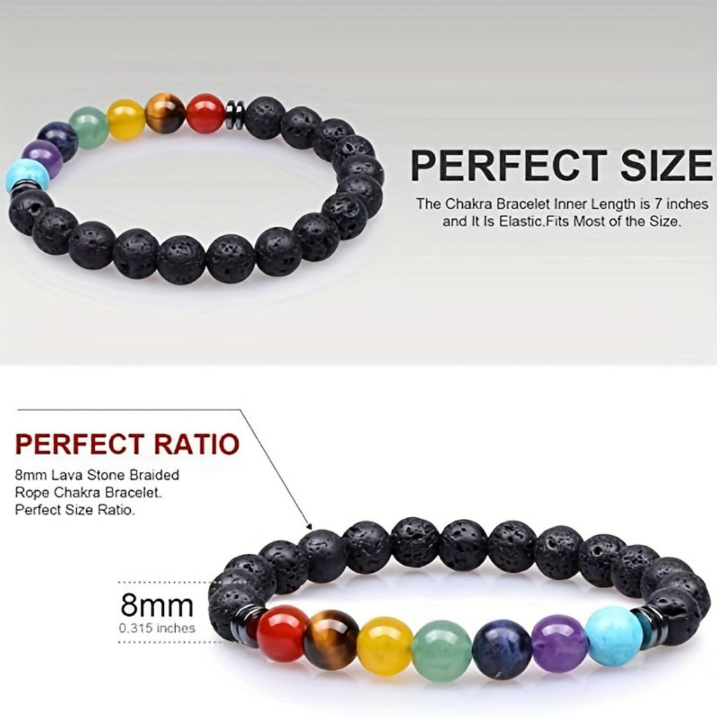 7 Chakra 8mm Bead Gemstone Bracelet Lava Stones /Onyx /Matte Onyx Healing Crystal DIY Birthday Gifts for Friend