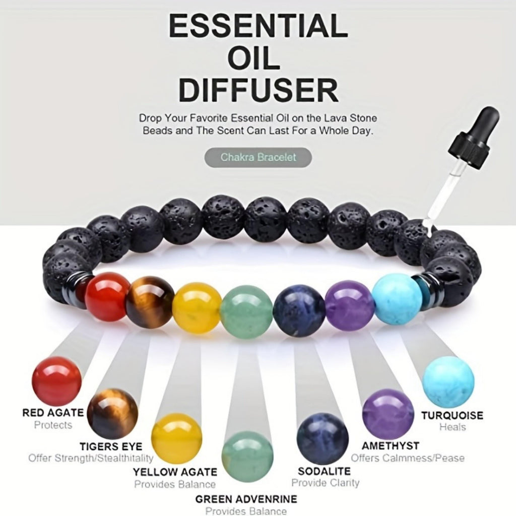 7 Chakra 8mm Bead Gemstone Bracelet Lava Stones /Onyx /Matte Onyx Healing Crystal DIY Birthday Gifts for Friend