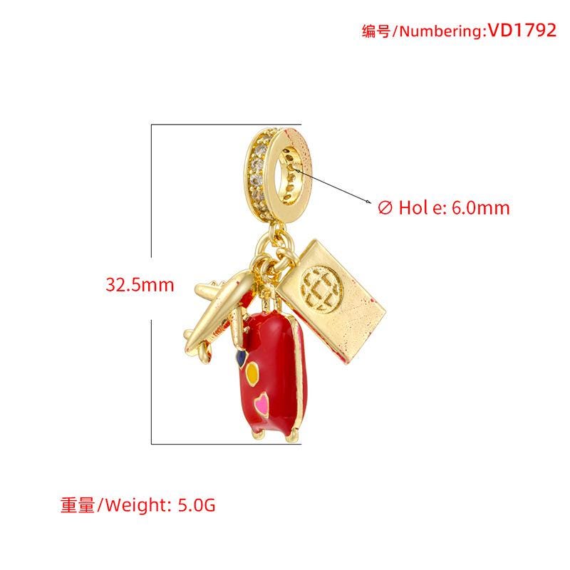 Enamel Luggage Pendant Brass Luggage Red Boot DIY Jewelry Making 11*32.5MM