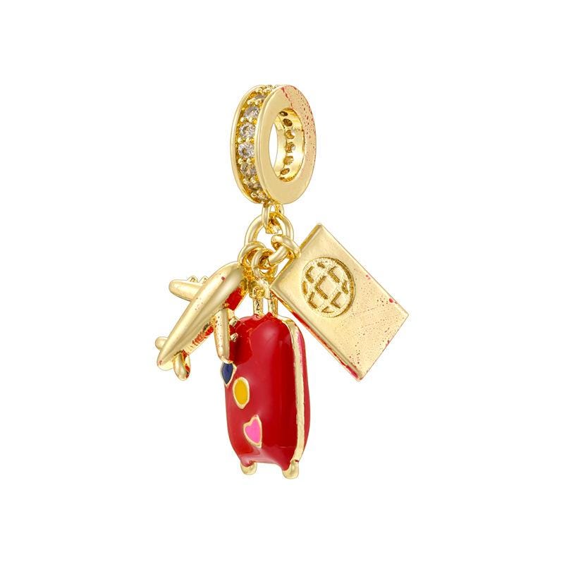 Enamel Luggage Pendant Brass Luggage Red Boot DIY Jewelry Making 11*32.5MM