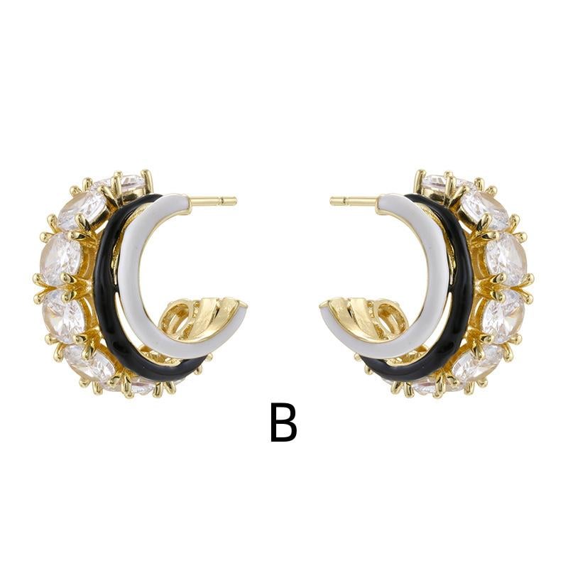 C-Shape Enamel Pave Dangle Earrings, Colorful Brass Statement Jewelry (20.5*12mm)