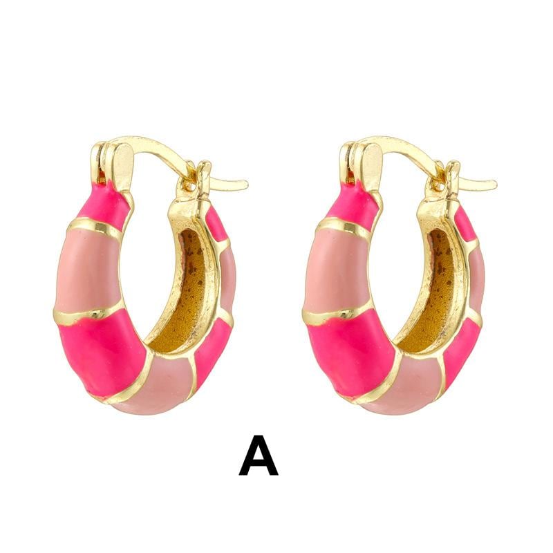 Enamel Hoop Earrings, Colorful Oil Drip Round Circle Ear Clips, Brass Candy Color Jewelry