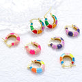 Enamel Hoop Earrings, Colorful Oil Drip Round Circle Ear Clips, Brass Candy Color Jewelry