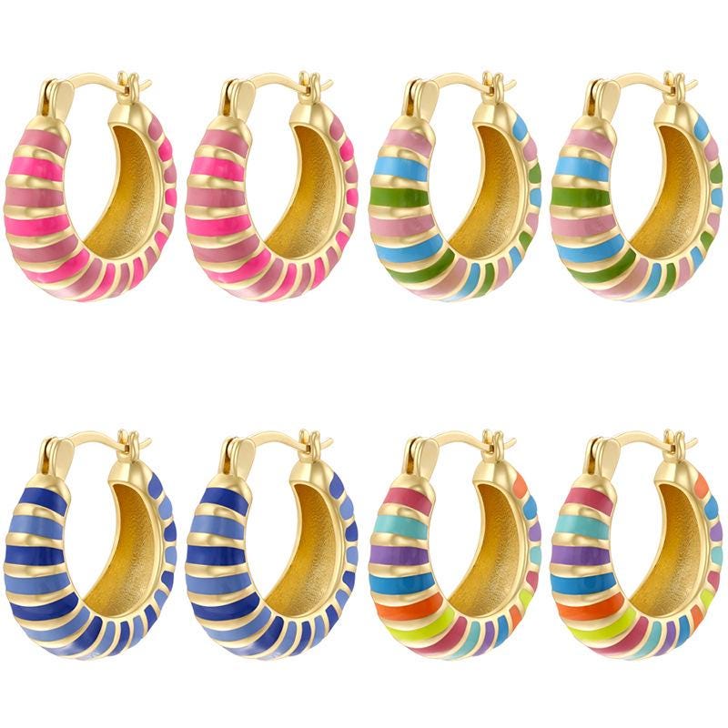 Enamel Hoop Earrings, Colorful Oil Drip Round Circle, Brass Candy Color Jewelry