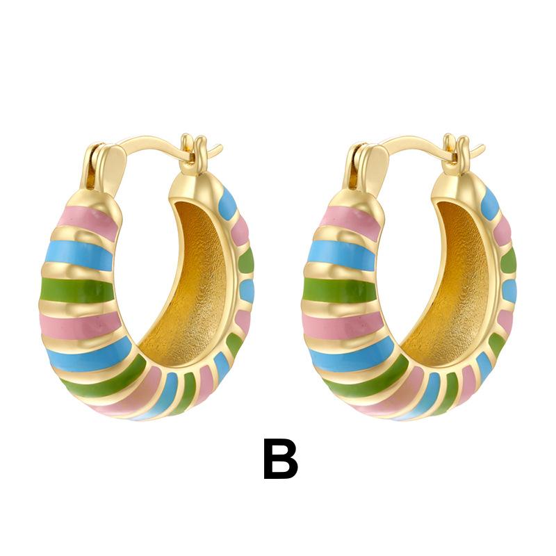 Enamel Hoop Earrings, Colorful Oil Drip Round Circle, Brass Candy Color Jewelry