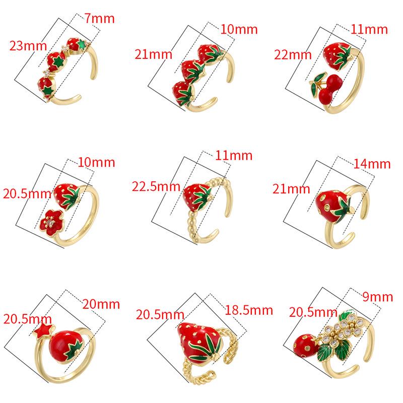Enamel Strawberry Opening Size Rings Sweet Fruit Ring DIY Necklace Gifts for her