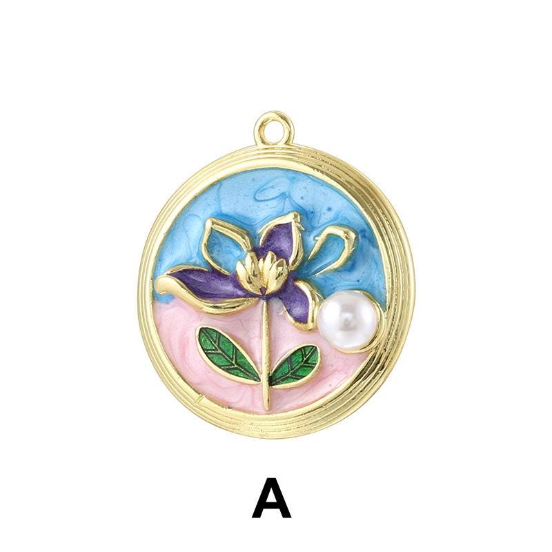Enamel Flower Heart Pendants with Pearls, Brass DIY Jewelry Charms