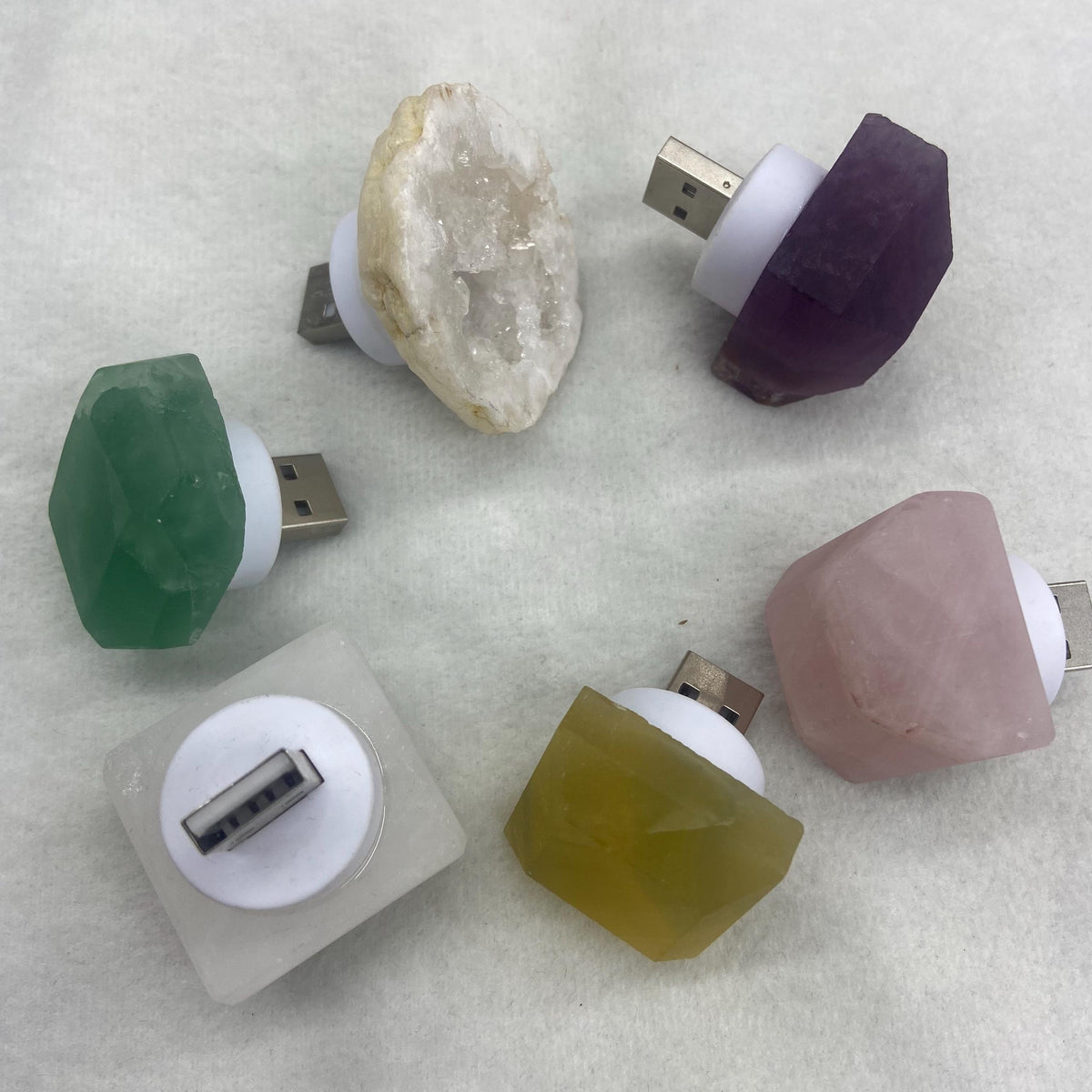 Natural Crystal USB Night Light, Rose Quartz, Fluorite Healing Lamp, Bedroom Decor