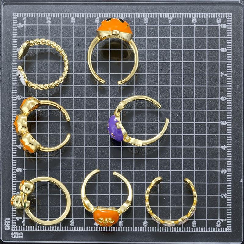 Enamel Halloween Pumpkin Skull Lantern Opening Rings Skull Rings Ghost Face Rings DIY Gifts for Women