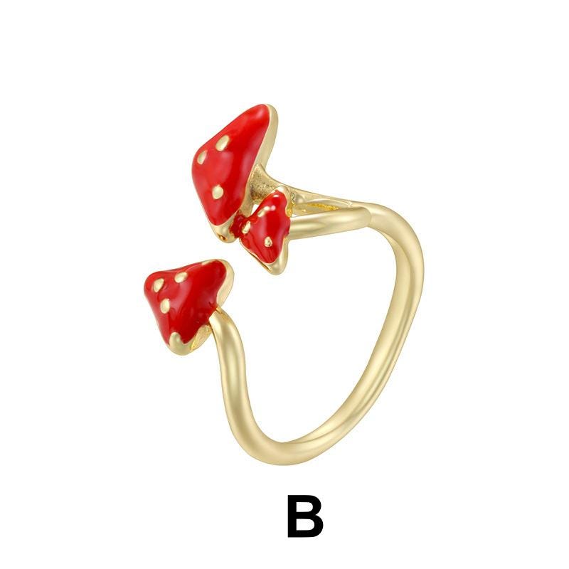 Enamel Mushroom Colorful Rings Opening Size Adjustable Gold Mushroom Shape Ring Gifts for her
