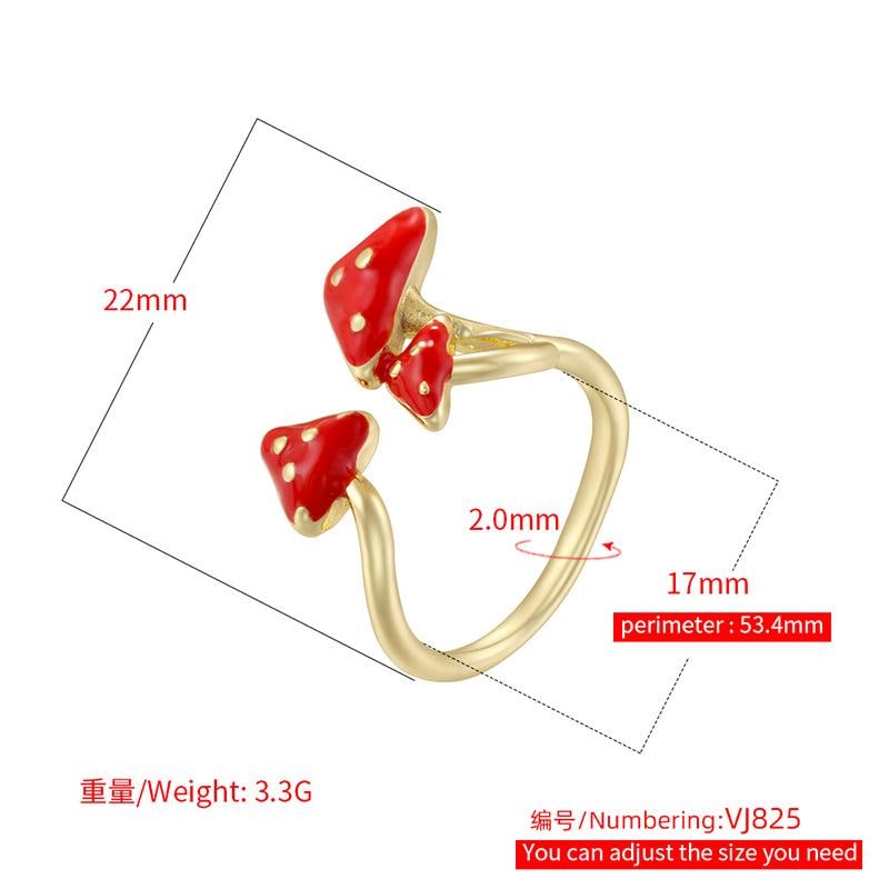 Enamel Mushroom Colorful Rings Opening Size Adjustable Gold Mushroom Shape Ring Gifts for her