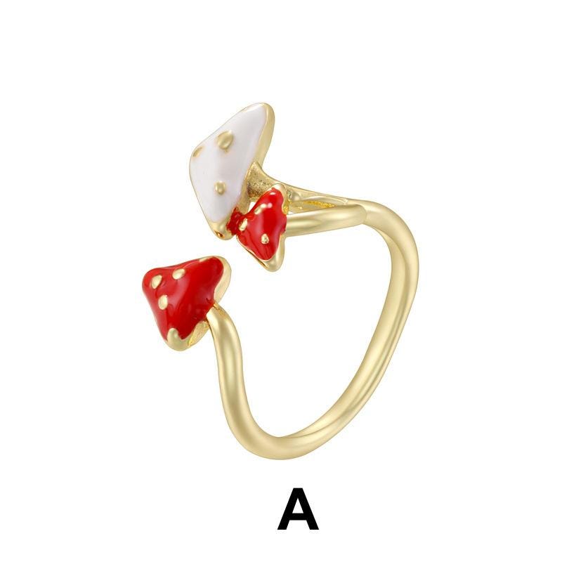 Enamel Mushroom Colorful Rings Opening Size Adjustable Gold Mushroom Shape Ring Gifts for her