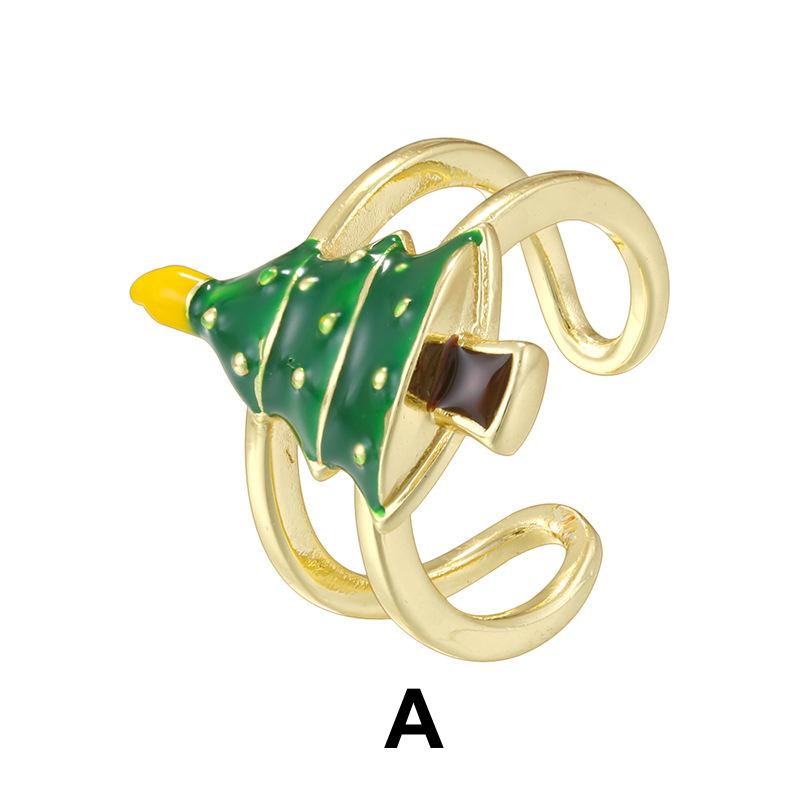 Enamel Christmas Tree Rings Opening Adjustable Santa Reindeer Claus Rings Festive Gifts for Women