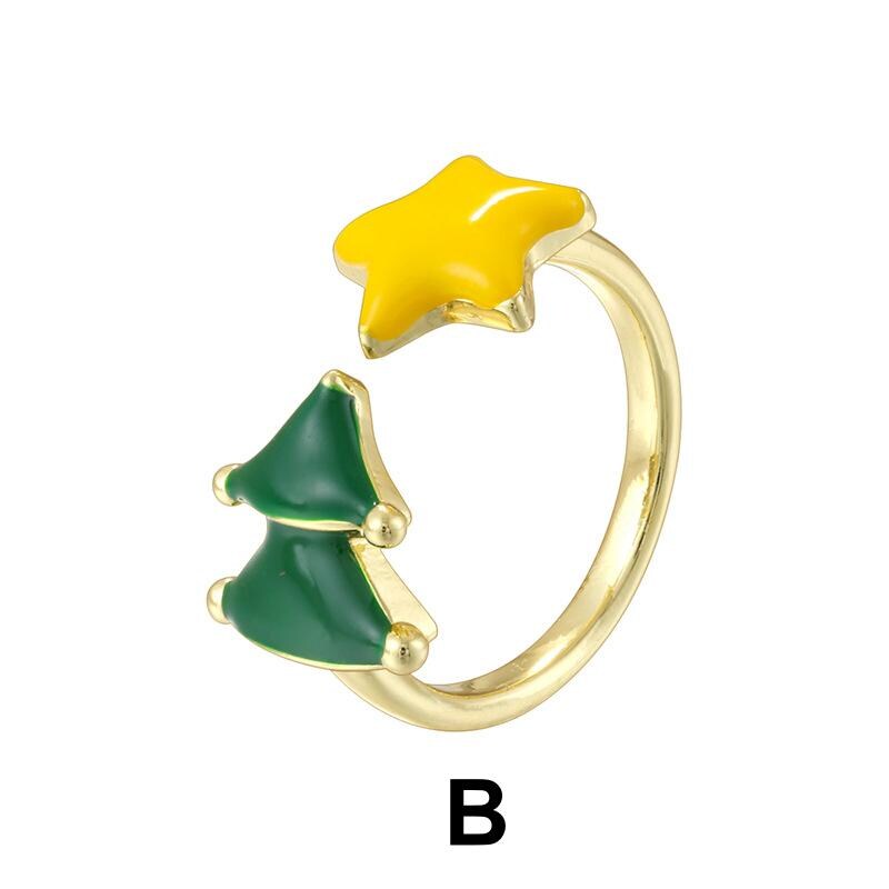 Enamel Christmas Tree Rings Opening Adjustable Santa Reindeer Claus Rings Festive Gifts for Women