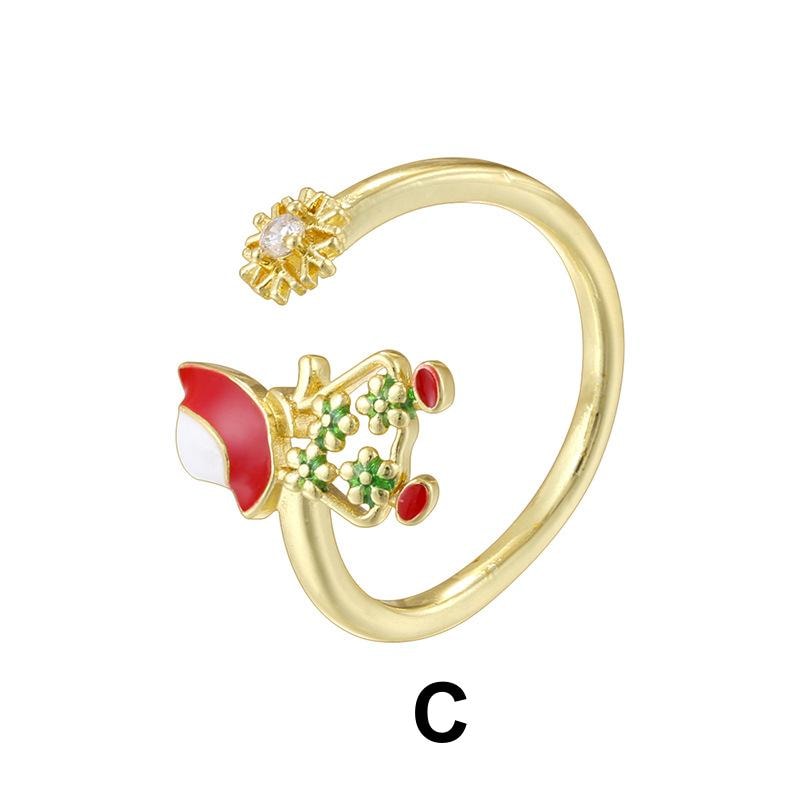 Enamel Christmas Tree Rings Opening Adjustable Santa Reindeer Claus Rings Festive Gifts for Women