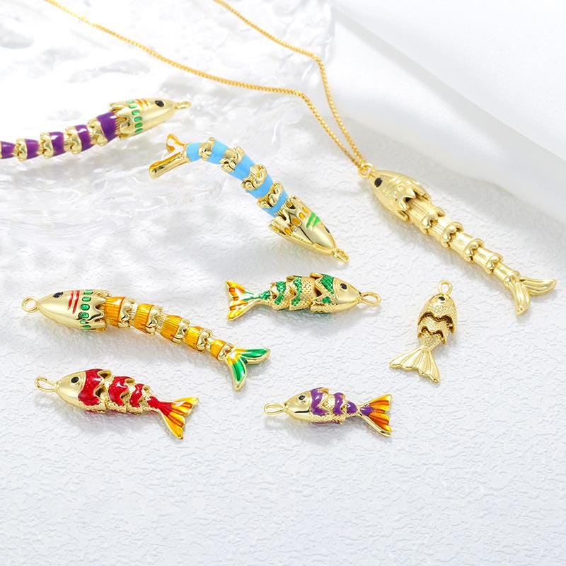 Enamel Brass Fish Pendant Colorful Fish Pendant Can Swing for DIY Necklace Making (No Chain)