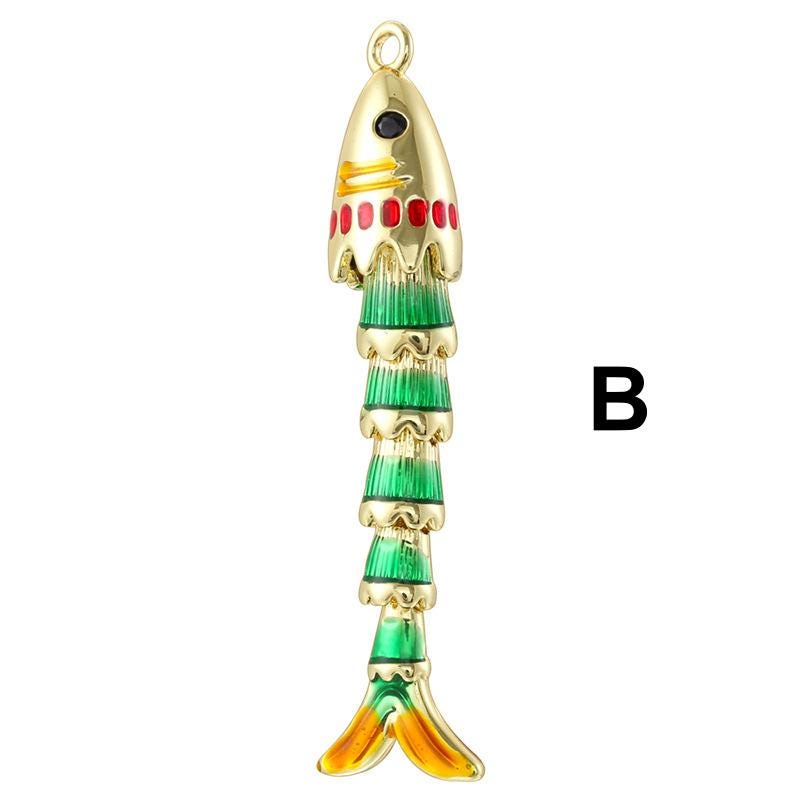Enamel Brass Fish Pendant Colorful Fish Pendant Can Swing for DIY Necklace Making (No Chain)