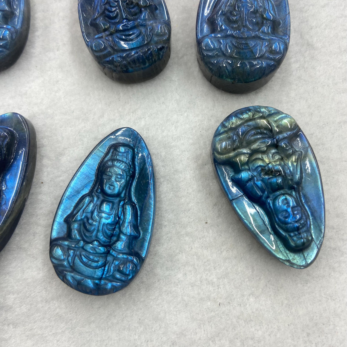 Natural Labradorite Hand Carved Quan-Yin Pendant (38mm*22*9MM)