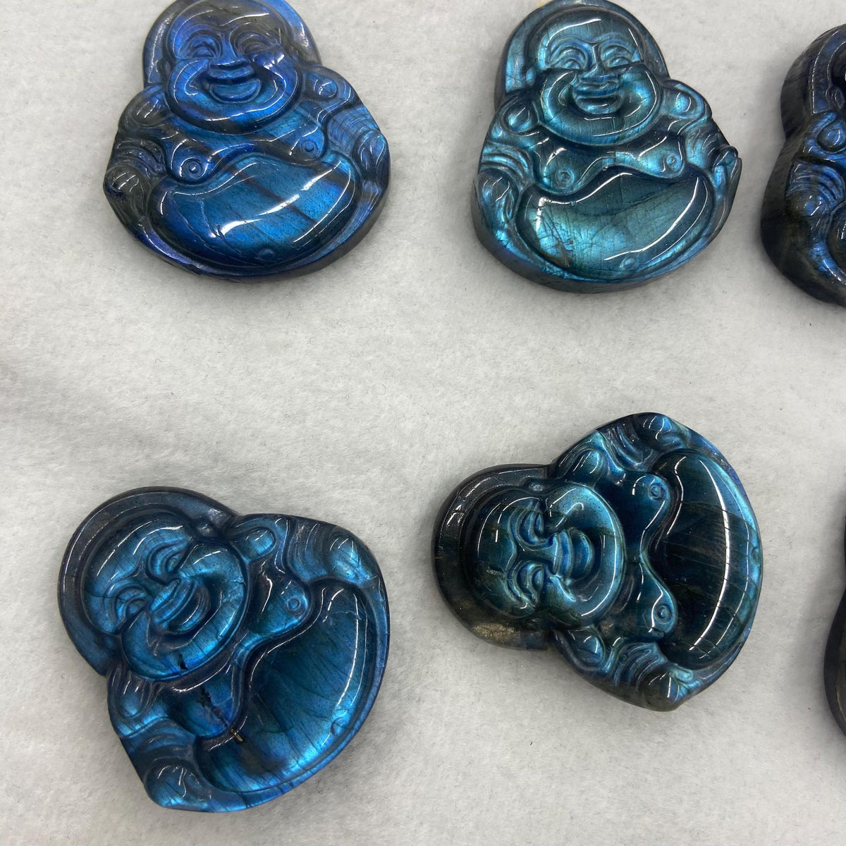 Hand Carved Labradorite Buddha Pendant: Maitreya Gemstone (40*34*9mm)