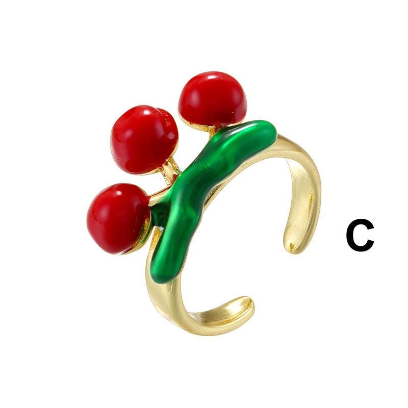 Enamel Cherry Shape Rings Opening Size Strawberry Rings Enamel Apple  DIY Gifts for her