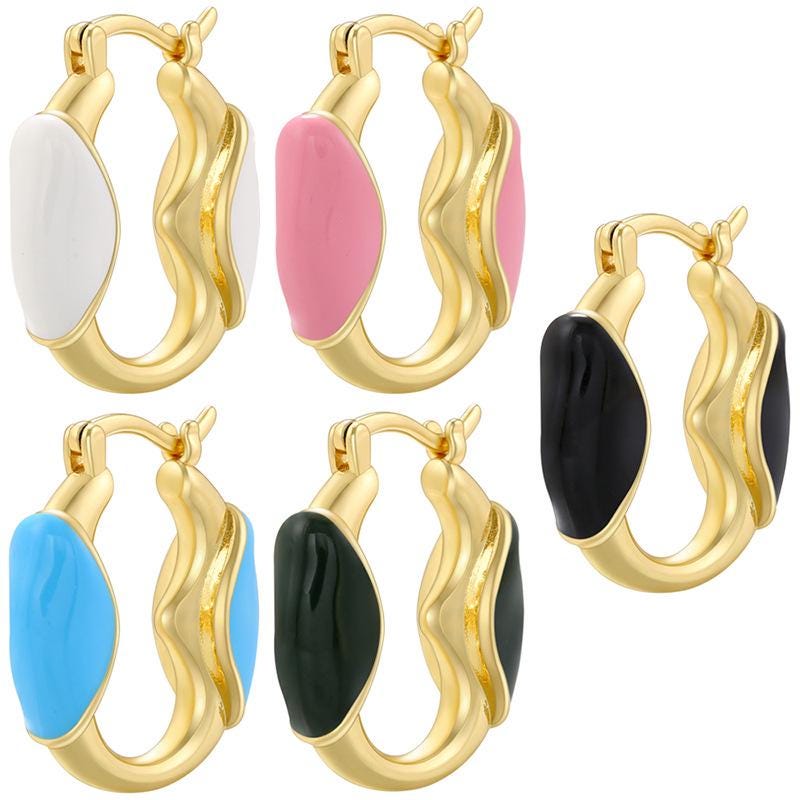 Enamel Hoop Earrings, U Shape Colorful Oil Drip Round Circle, Brass Candy Color Jewelry