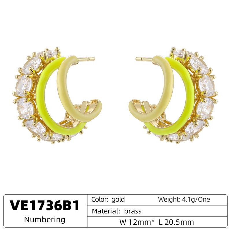 C-Shape Enamel Pave Dangle Earrings, Colorful Brass Statement Jewelry (20.5*12mm)