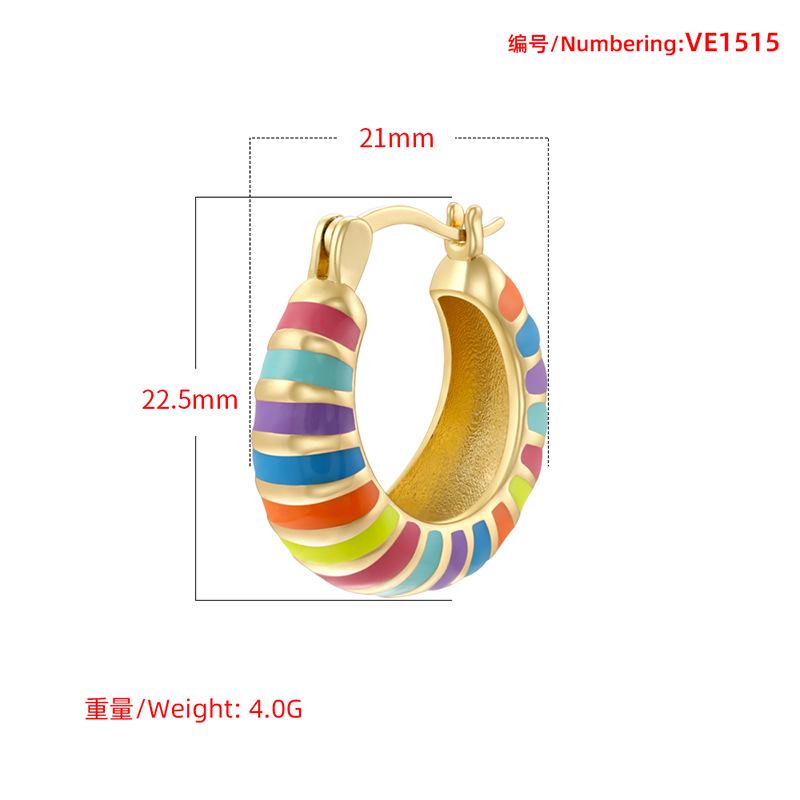 Enamel Hoop Earrings, Colorful Oil Drip Round Circle, Brass Candy Color Jewelry