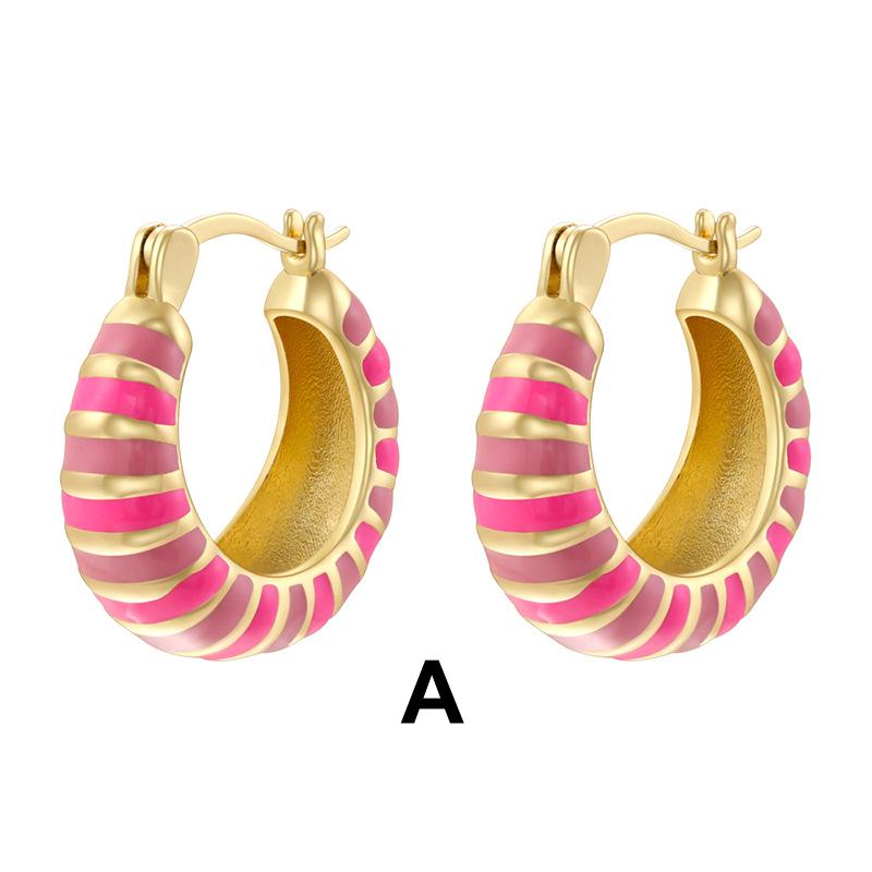 Enamel Hoop Earrings, Colorful Oil Drip Round Circle, Brass Candy Color Jewelry