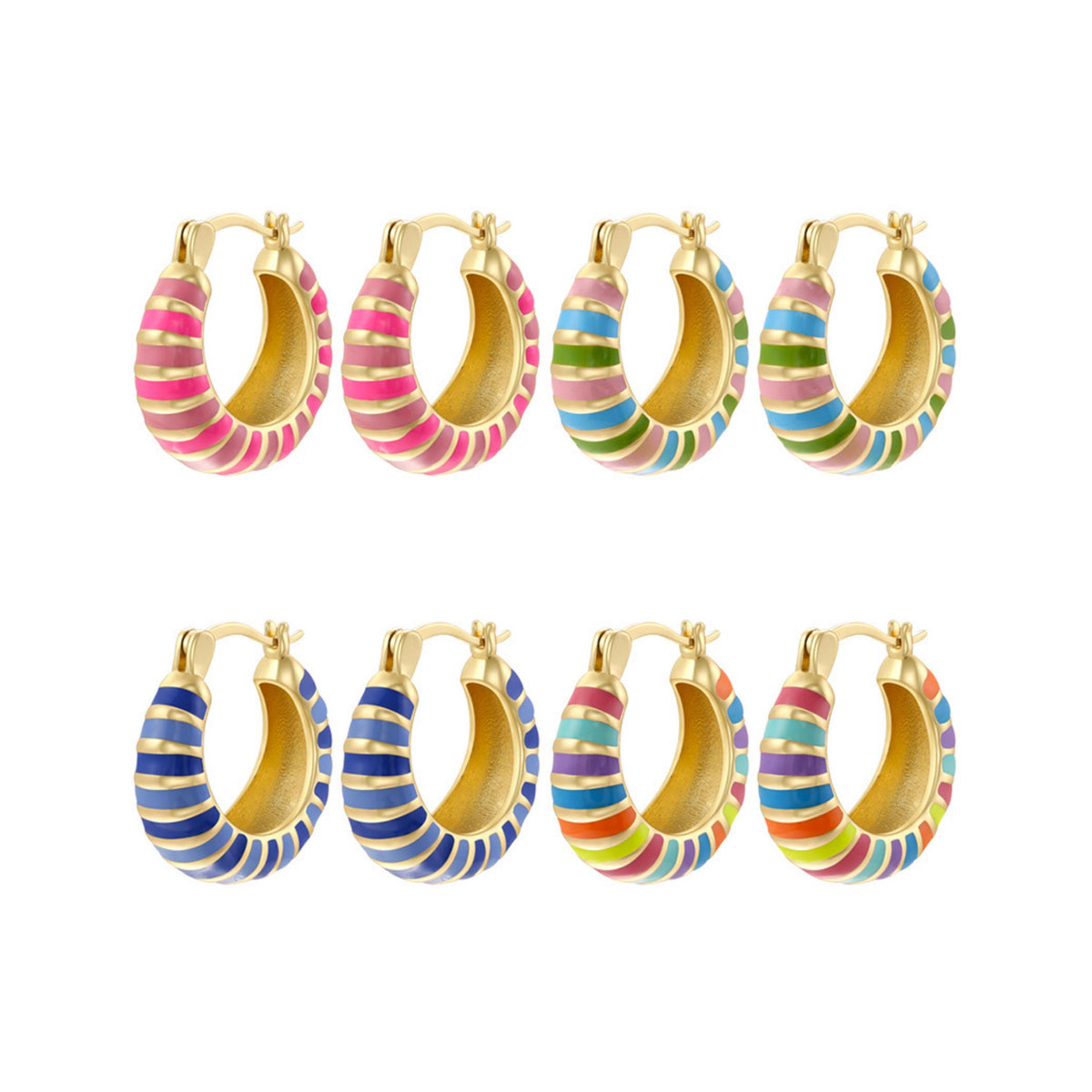 Enamel Hoop Earrings, Colorful Oil Drip Round Circle, Brass Candy Color Jewelry