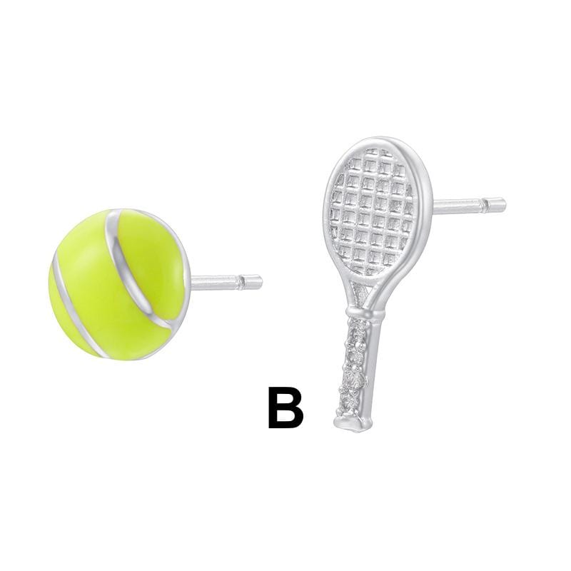 Enamel Tennis Ball Golf Earrings, Sports Racket Dangle Jewelry, Brass Athletic Statement Accessory