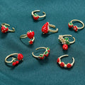 Enamel Strawberry Opening Size Rings Sweet Fruit Ring DIY Necklace Gifts for her