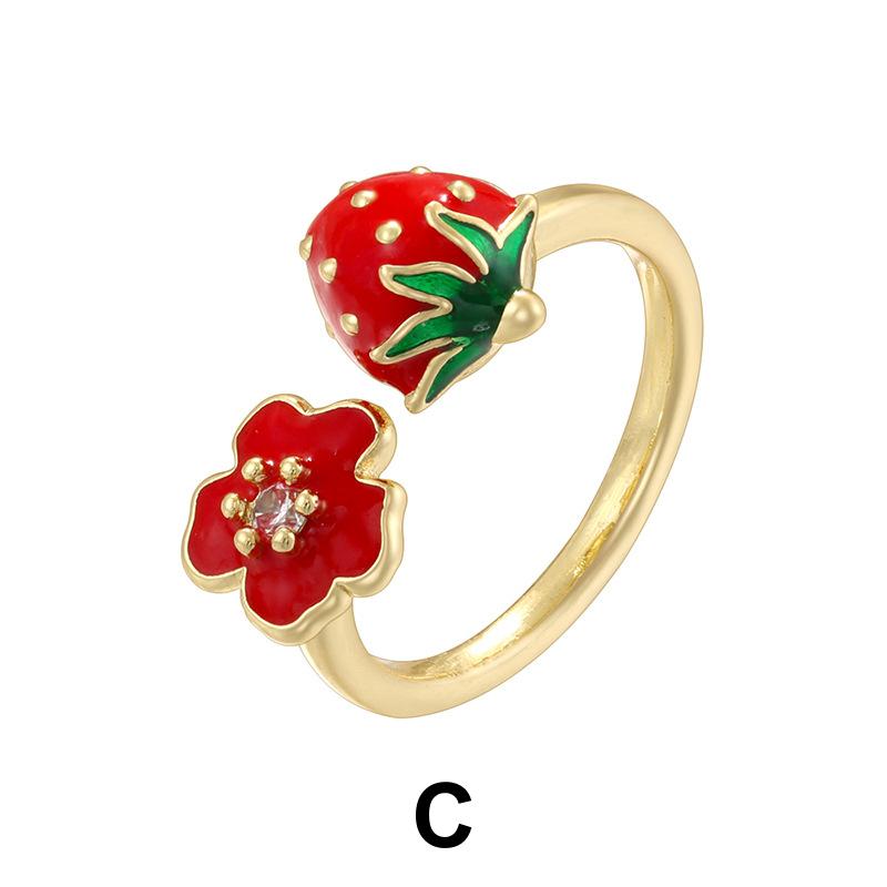 Enamel Strawberry Opening Size Rings Sweet Fruit Ring DIY Necklace Gifts for her