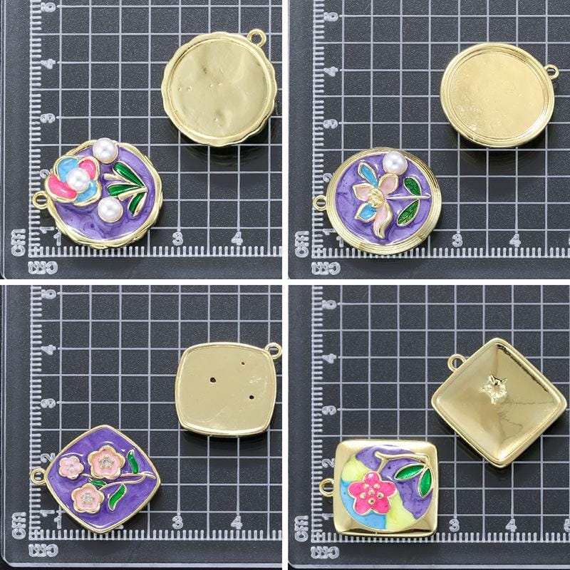 Enamel Flower Heart Pendants with Pearls, Brass DIY Jewelry Charms