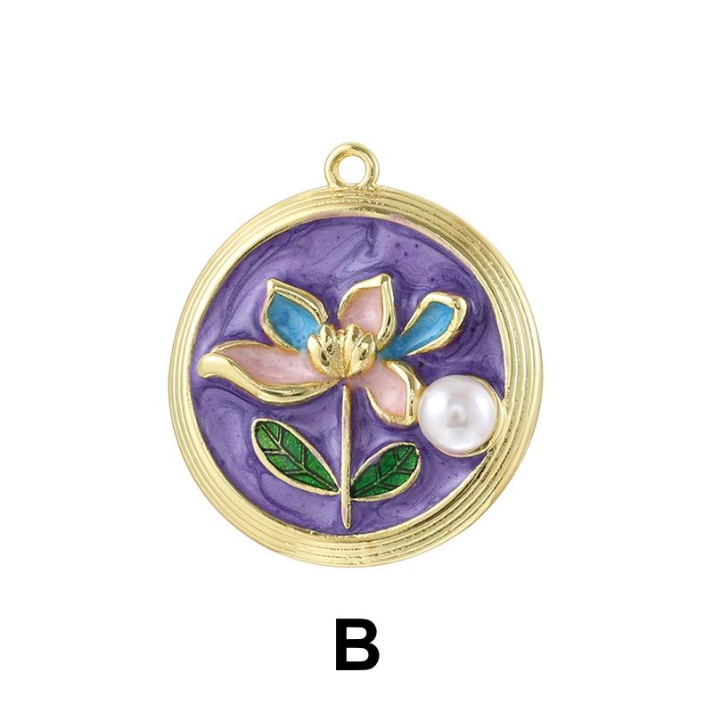 Enamel Flower Heart Pendants with Pearls, Brass DIY Jewelry Charms