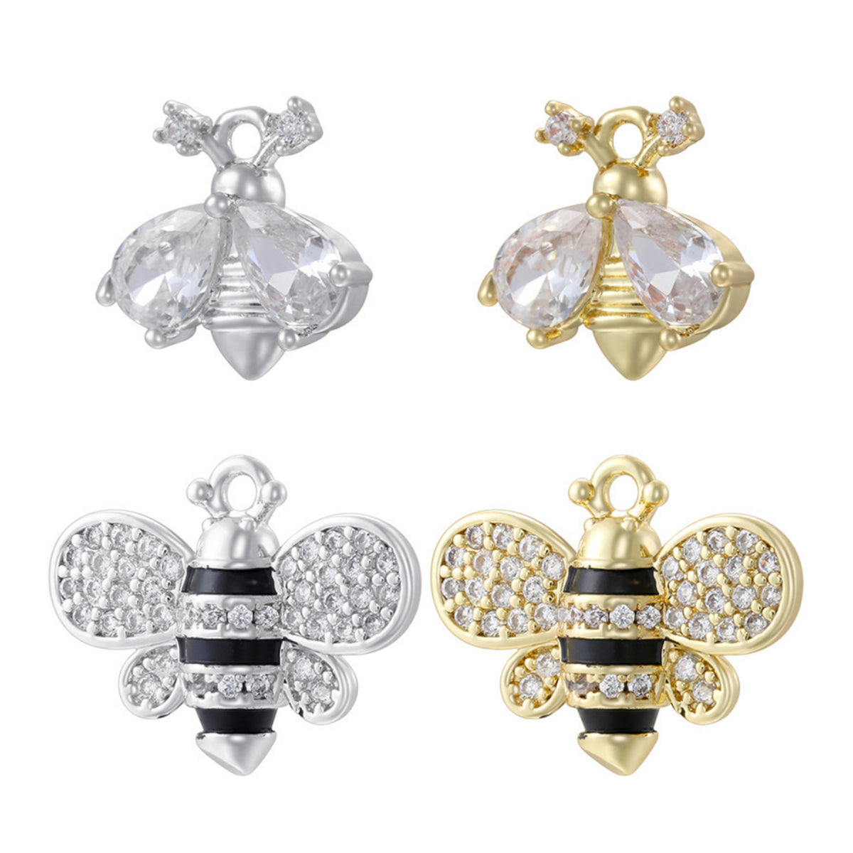 Brass Copper Zircon Bee Pendant DIY Gifts for Women Insect Charm Jewelry