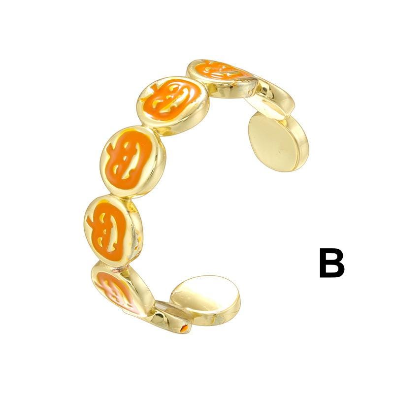 Enamel Halloween Pumpkin Skull Lantern Opening Rings Skull Rings Ghost Face Rings DIY Gifts for Women