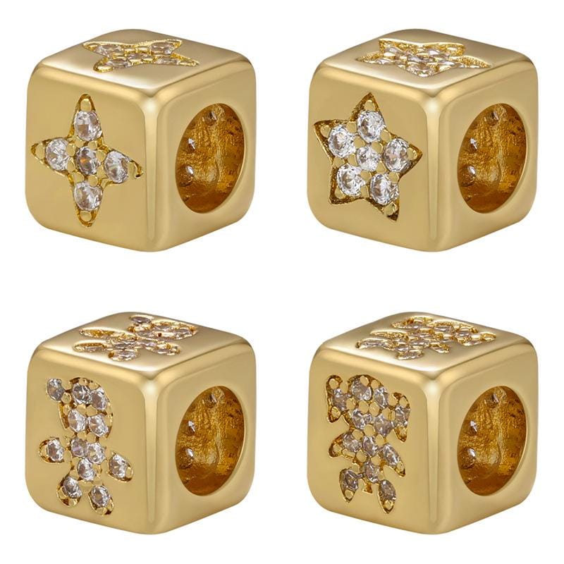 18K Gold Plated Cube Beads 7.5mm Square Spacer Beads with 4.5mm Hole,Boy Girl Star Jewelry for women