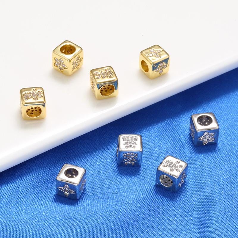 18K Gold Plated Cube Beads 7.5mm Square Spacer Beads with 4.5mm Hole,Boy Girl Star Jewelry for women