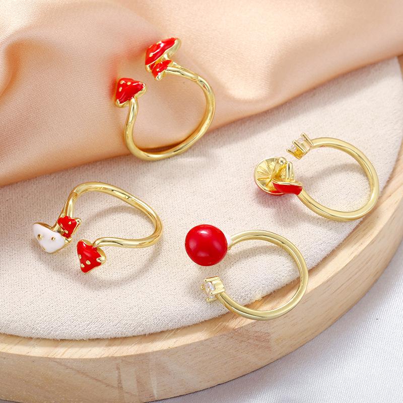 Enamel Mushroom Colorful Rings Opening Size Adjustable Gold Mushroom Shape Ring Gifts for her
