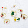 Enamel Christmas Tree Rings Opening Adjustable Santa Reindeer Claus Rings Festive Gifts for Women