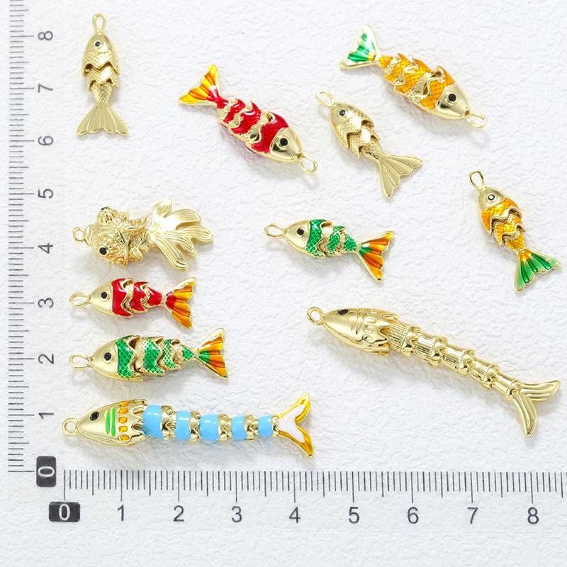 Enamel Brass Fish Pendant Colorful Fish Pendant Can Swing for DIY Necklace Making (No Chain)