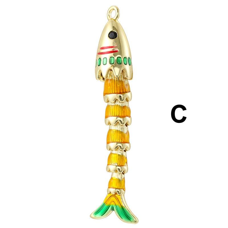 Enamel Brass Fish Pendant Colorful Fish Pendant Can Swing for DIY Necklace Making (No Chain)